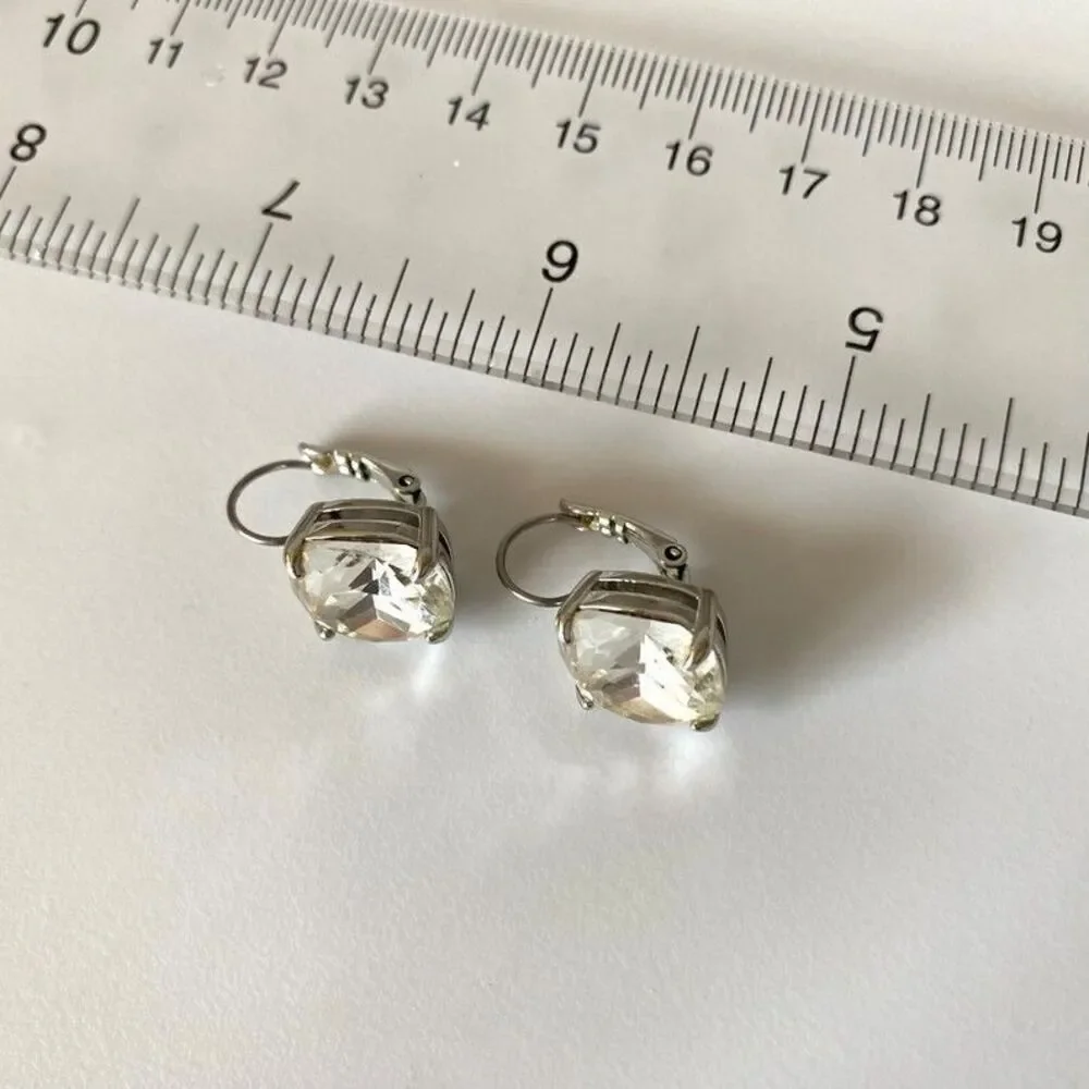 Kate Spade New York Earrings Small Square Leverback Clear Silver Drop Earrings